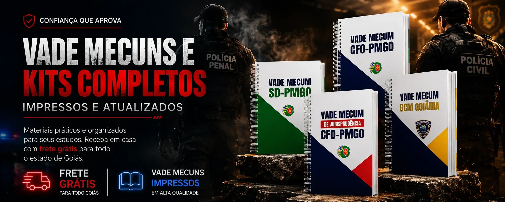 Vade Mecuns e Kits Completos, impressos e atualizados. Materiais práticos e organizados, com frete grátis para todo o estado de Goiás.